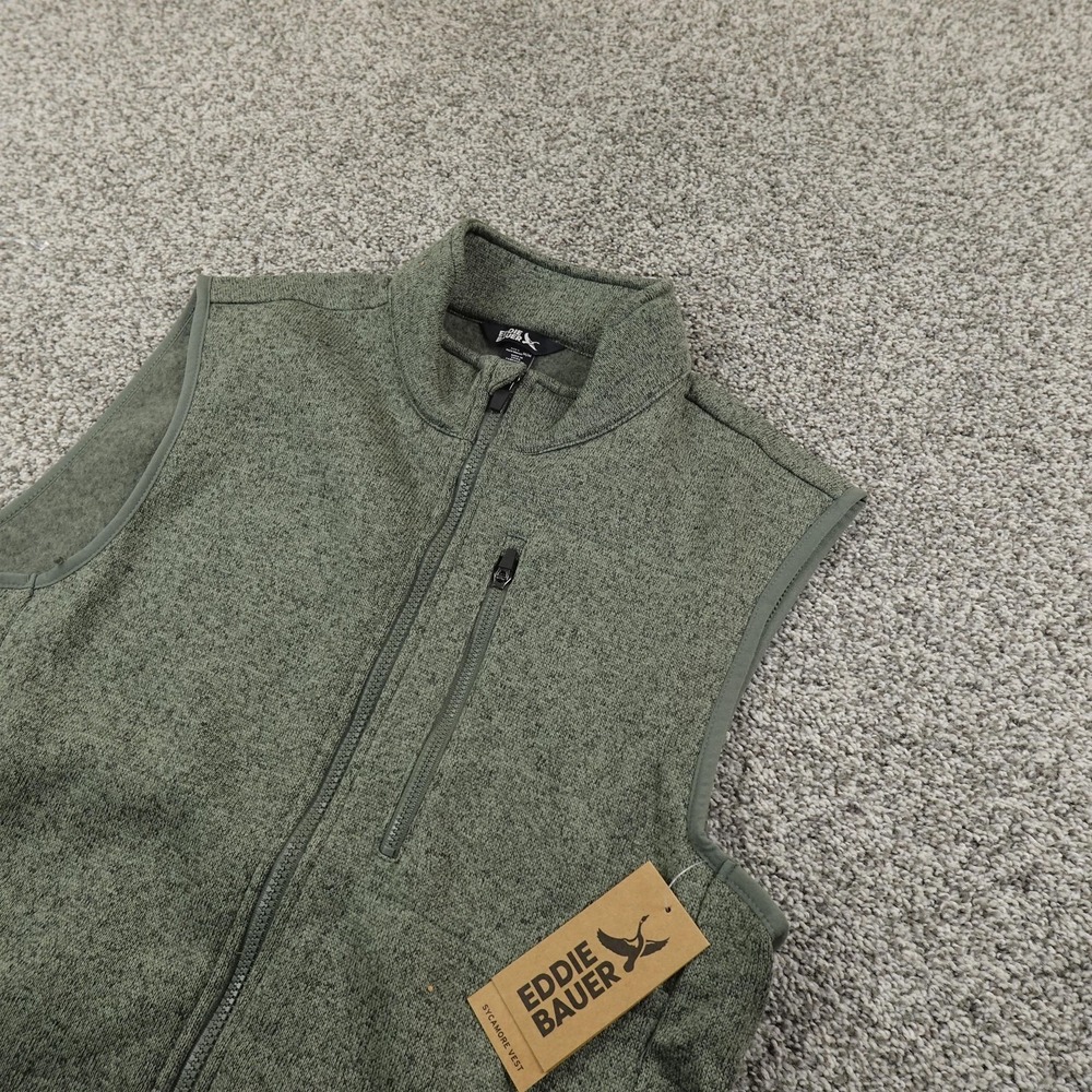 NEW Eddie Bauer Vest Mens M Green Fleece Full Zip‎ Outdoor Hiking Casual Trail